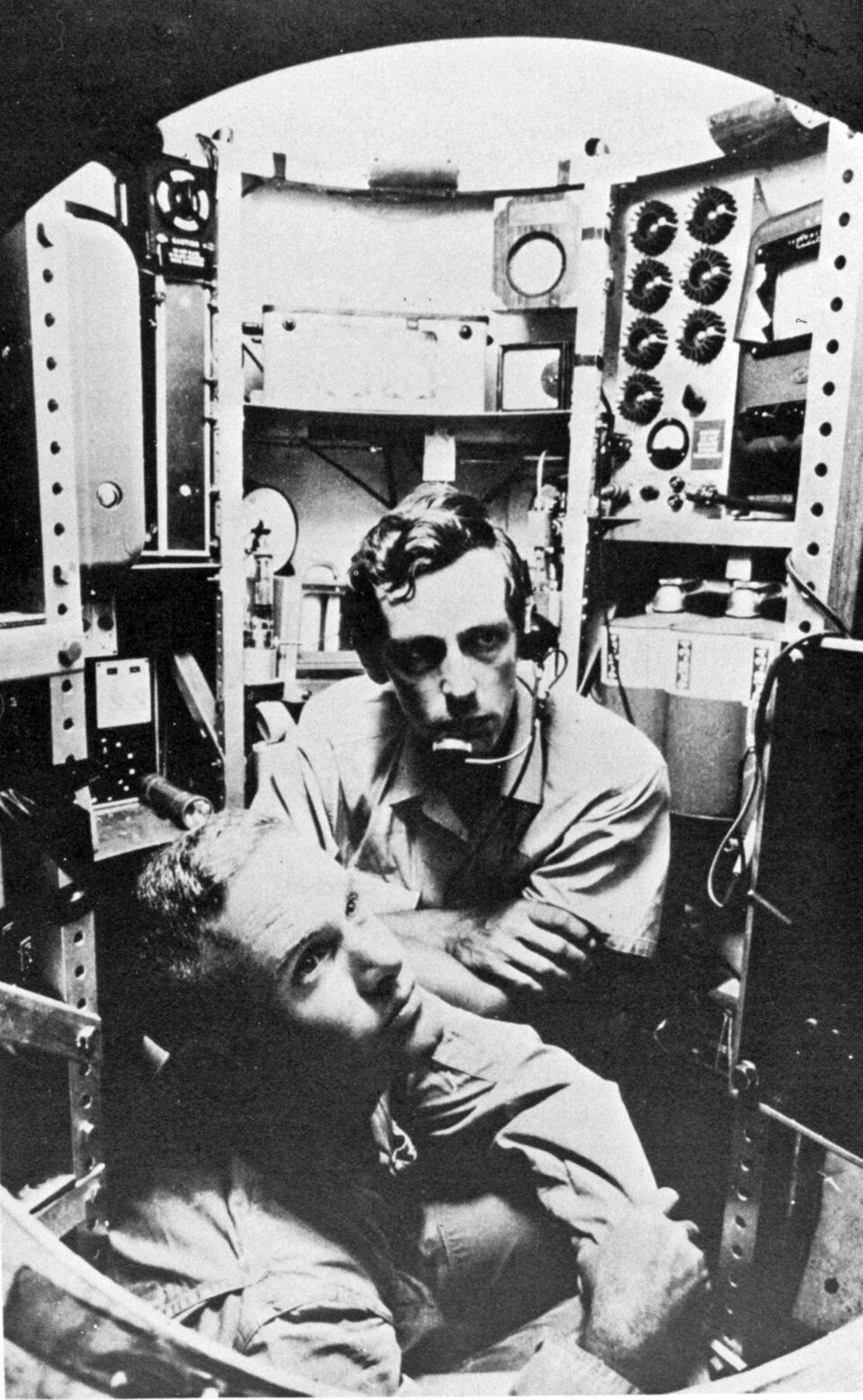 Don Walsh and Jacques Piccard inside Trieste submarine during Mariana Trench dive – first Ocean Don explorers next James Cameron dive