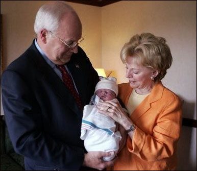 Dick Cheney and wife Lynne Cheney holding their grandson Philip Richard Perry