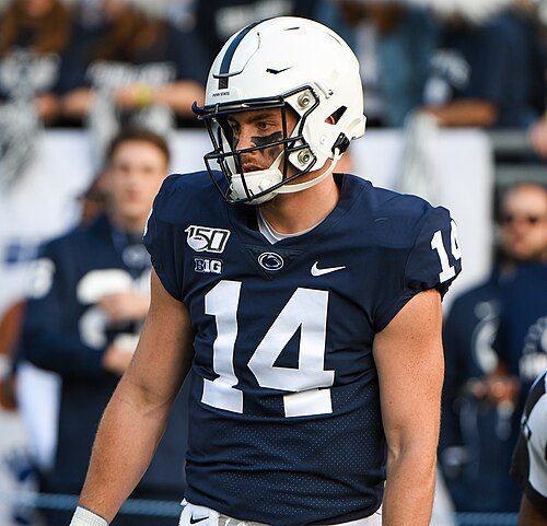 Sean Clifford in Penn State uniform during a 2019 game, representing depth chart options amid injury news like Jordan Love injured