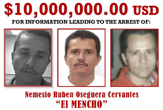 2018 U.S. State Department wanted poster for CJNG leader El Mencho with $15 million reward