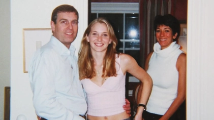 Photograph of Prince Andrew Mountbatten‑Windsor with Virginia Giuffre and Ghislaine Maxwell, related to Jeffery Epstein case