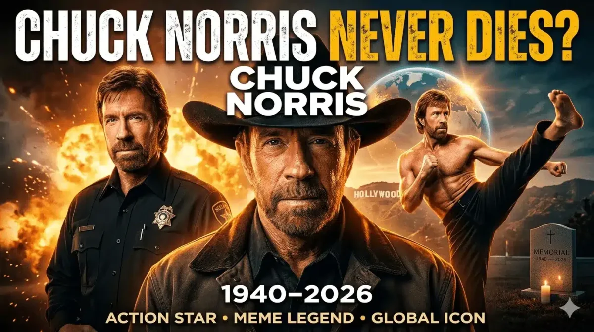 Chuck Norris tribute thumbnail showing action star, martial artist, and meme legend with text “Chuck Norris Never Dies 1940–2026”