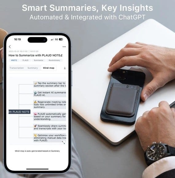 Plaud Note AI generating smart summaries and key insights from recorded audio