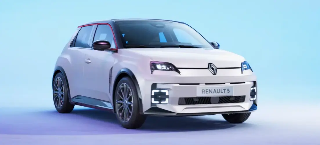Renault 5 electric hatchback retro design front view 2025