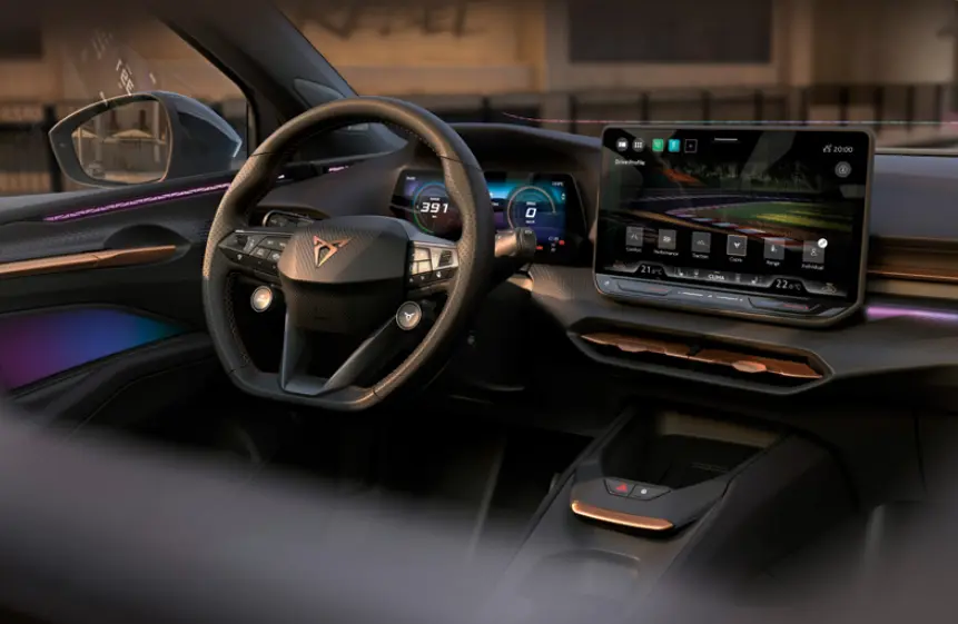 Cupra Raval electric car interior profile urban mobility vehicle